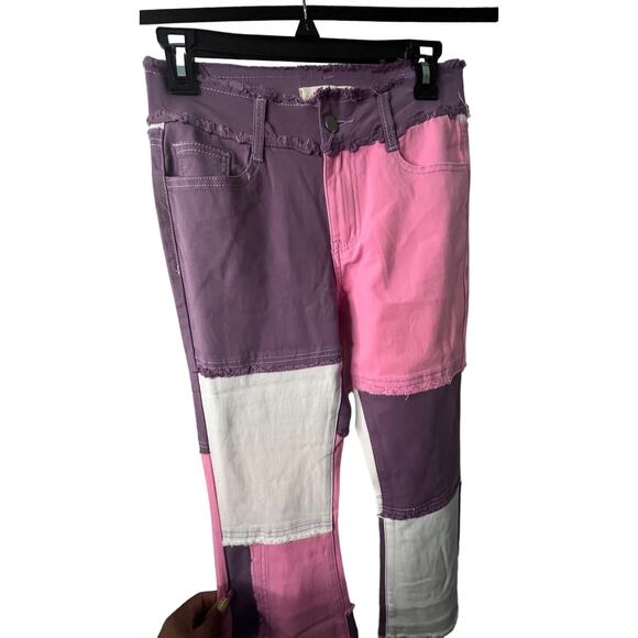 Mazik Flare Leg Bell bottom Jeans Distressed pink and purple Medium - Picture 8 of 11